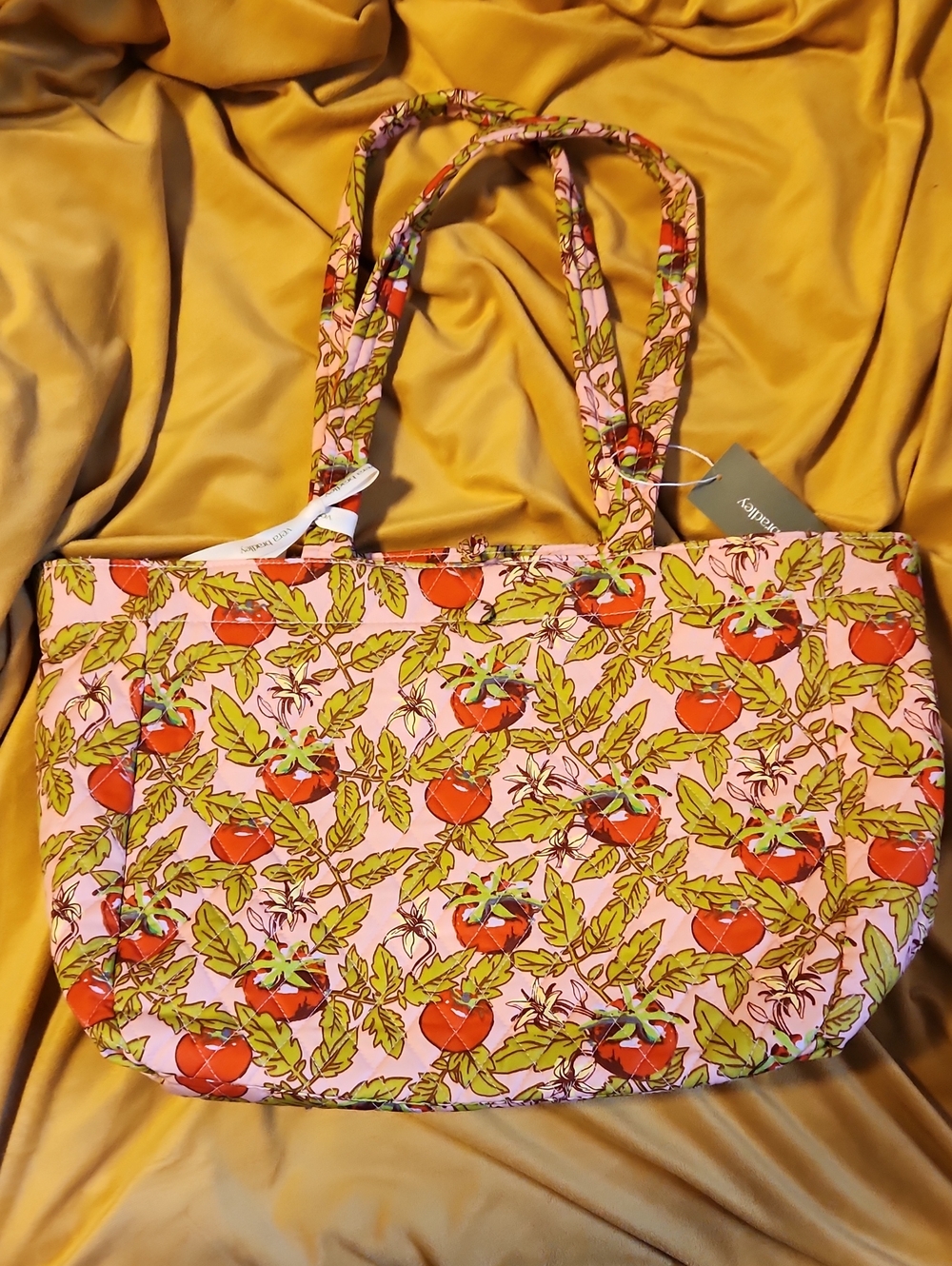 Vera Bradley Pink Tomato-Print Tote with Green Leaves